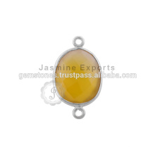 Natural Semi Precious Gemstone Silver Bezel Stations Bezel Connectors